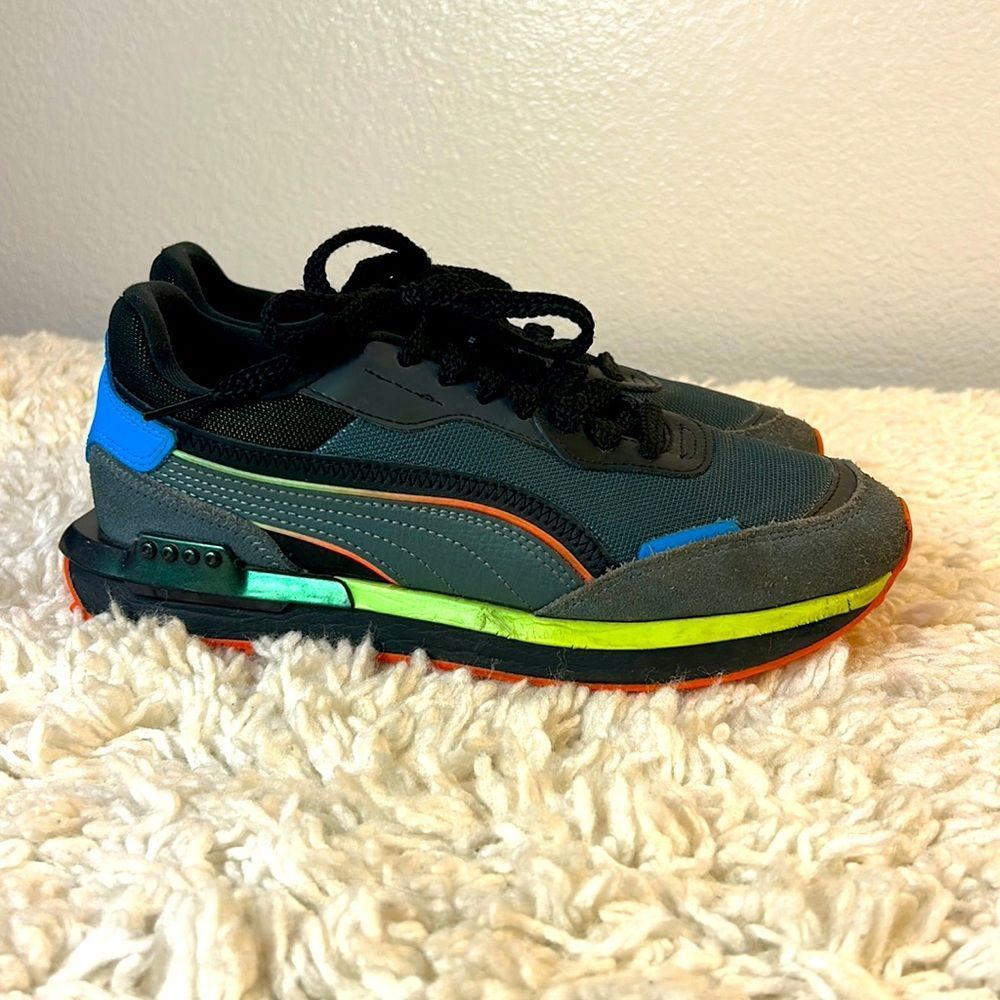 Puma Mens Sneakers Shoes City Rider Ls Lace Up Casual Black Gray Size 7C